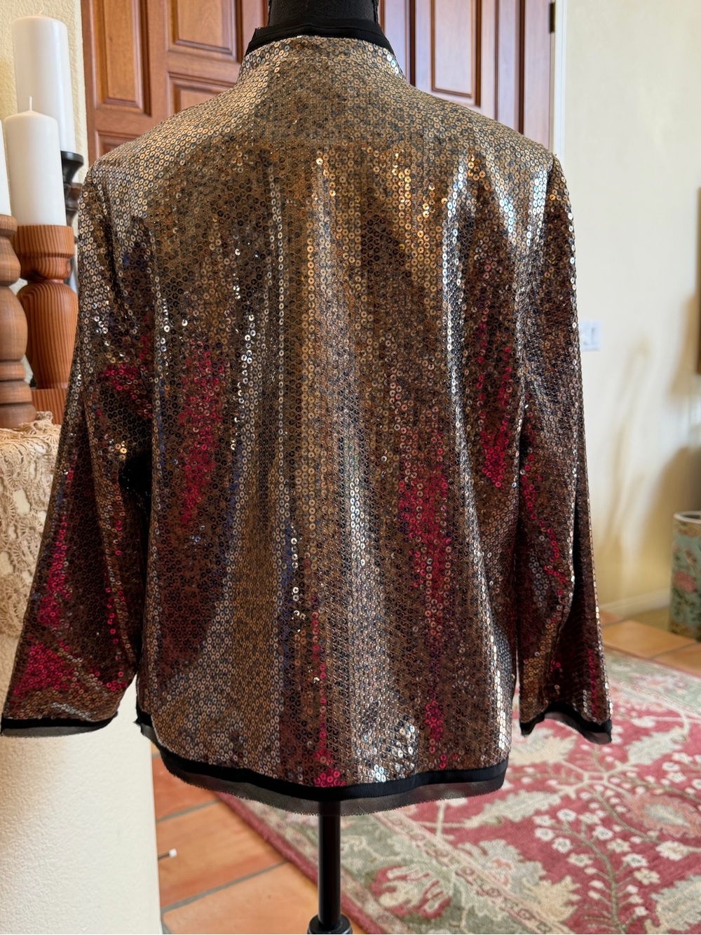 Chicos Jacket Women Large Shyanne Sequin Cheetah Holiday Shiny Black Gold Sz 2 - Picture 5 of 9